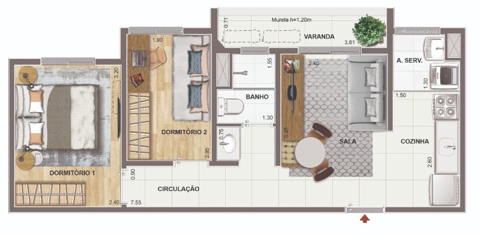 Apartamento à venda com 2 quartos, 40m² - Foto 1